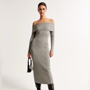 Gray Abercrombie Off the Shoulder Midi Sweater Dress